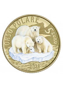 2021 - 5 Euro ITALIA Animali in via di Estinzione Orso Polare Rara Proof